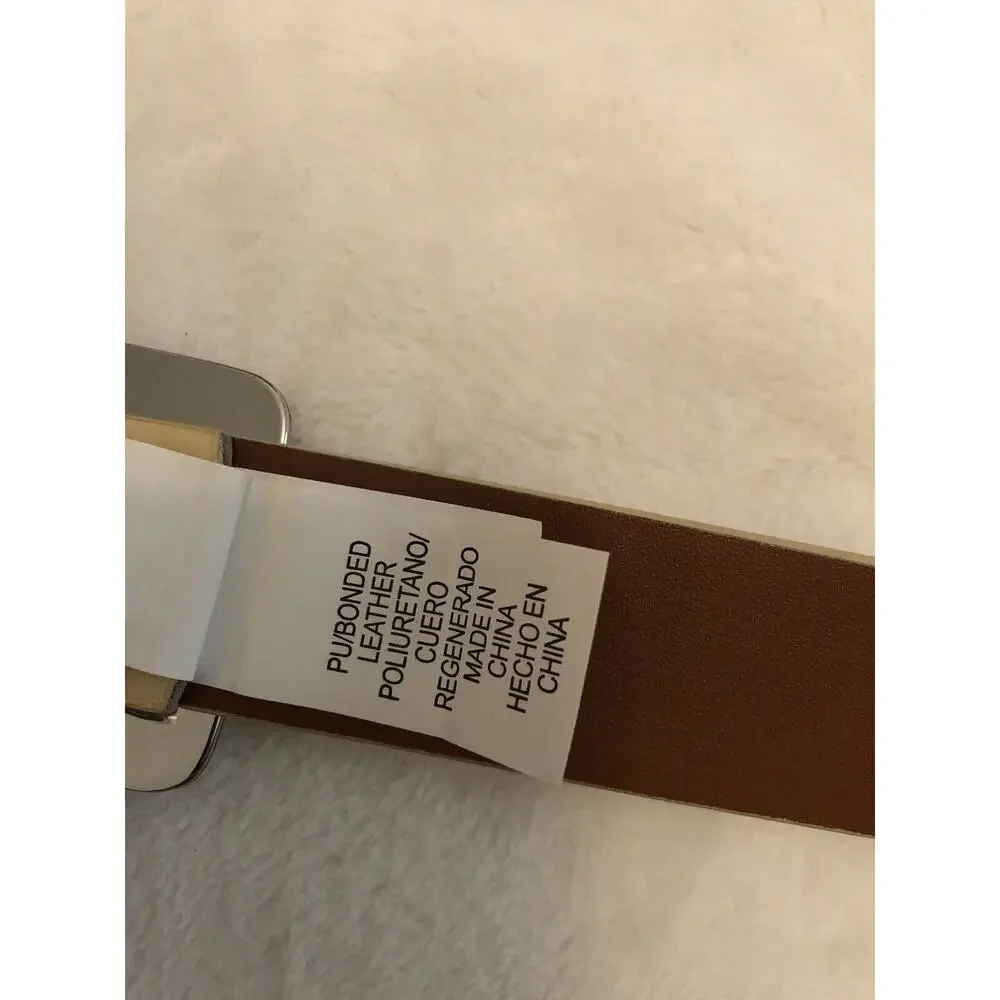 A New Day Womens Belt Small Pale Yellow Leather‎ Chunky Center Bar Buckle NEW